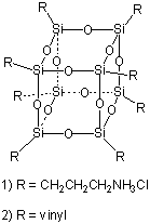 R8Si8O12

1) R = CH2CH2CH2NH3Cl
2) R = vinyl